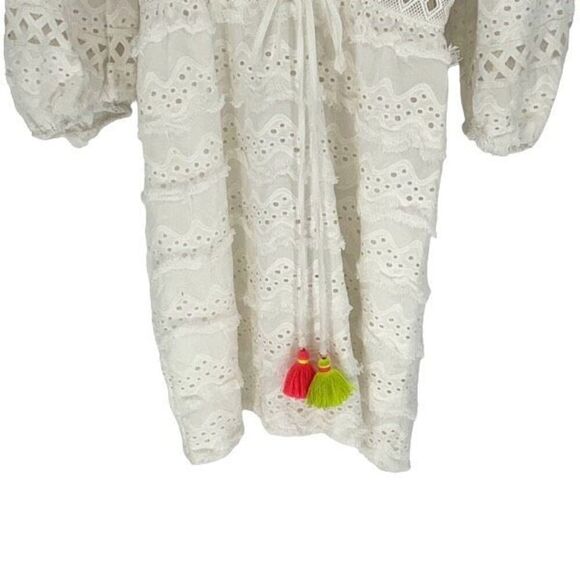 Galita Boho Eyelet Tiered Cotton Mini Dress White Size Large NWT - Picture 3 of 11
